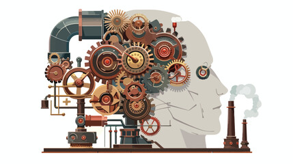 Steampunk brain engine with cogs and gears. Business