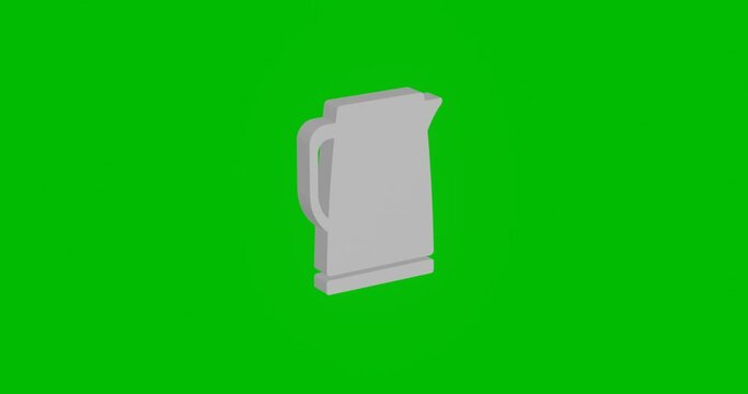 Animation of rotation of a white kettle symbol with shadow. Simple and complex rotation. Seamless looped 4k animation on green chroma key background