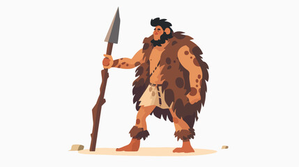 Stone age primitive man in animal hide pelt with big
