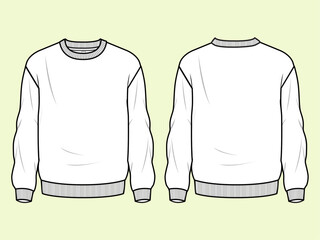 Monochrome Elegance: Front and Back View Flat Sketch of a Drop Shoulder Black and White Sweatshirt