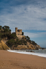Image of the castle of Lloret de Mar dominating a cliff overlooking the Mediterranean, the Costa...
