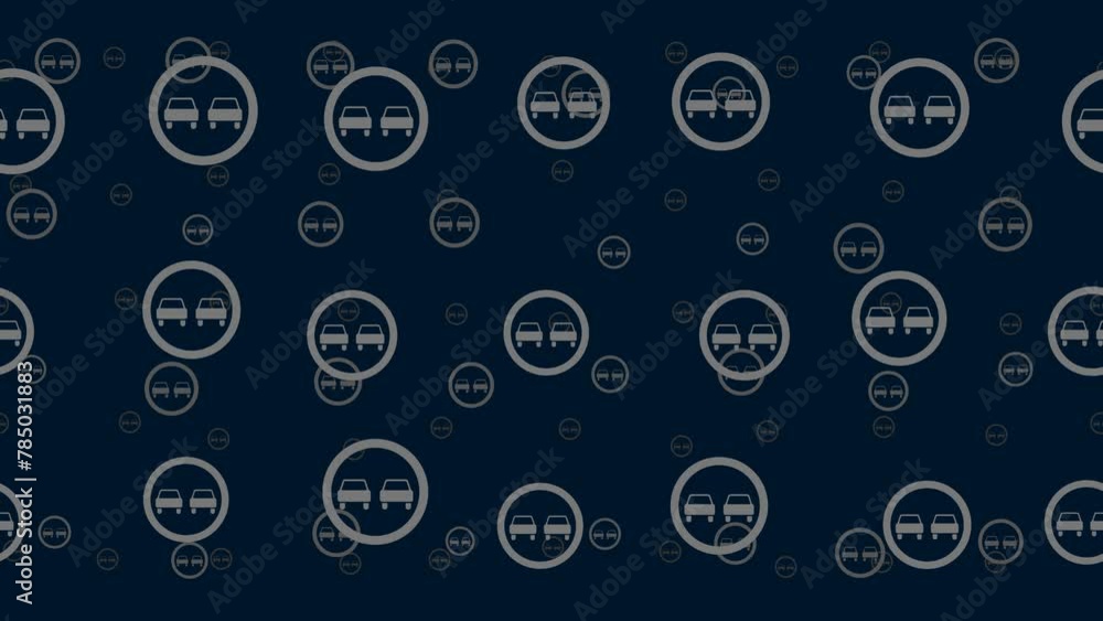 Poster no overtaking signs float horizontally from left to right. parallax fly effect. floating symbols are