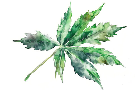 watercolor cannabis isolated on white background