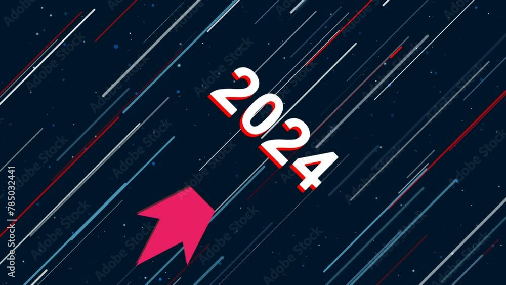 Poster 2024 year symbol flies through the universe on a jet propulsion. the symbol in the center is shaking
