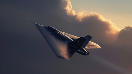 A stealth bomber blending seamlessly with the fading light, Futuristic , Cyberpunk - obrazy, fototapety, plakaty