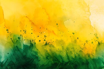 yellow abstract watercolor background with green streaks