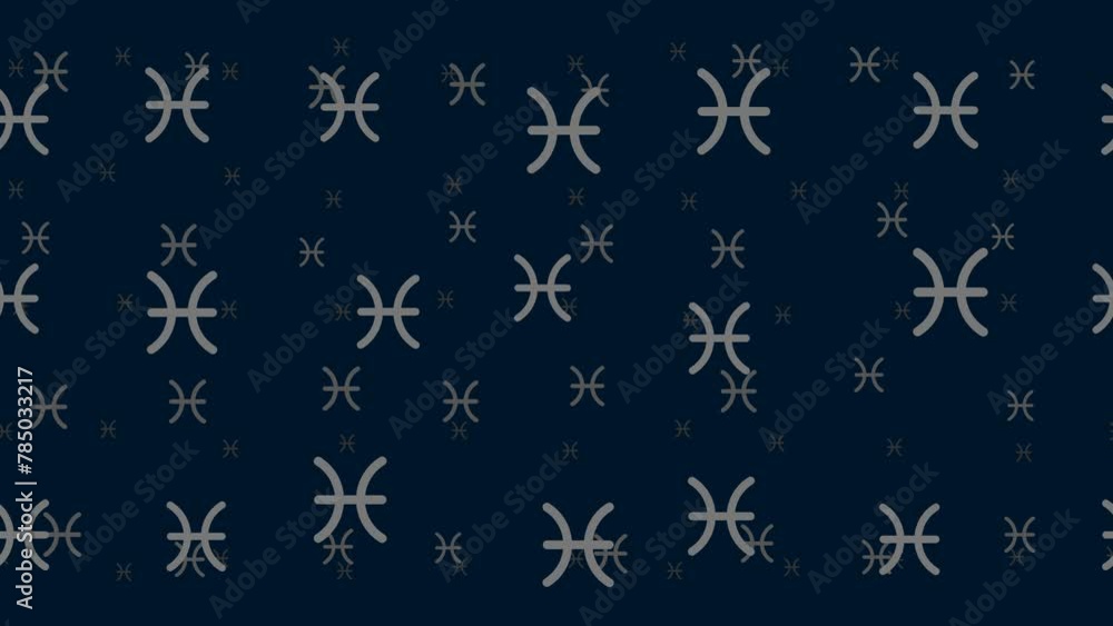 Poster zodiac pisces symbols float horizontally from left to right. parallax fly effect. floating symbols a