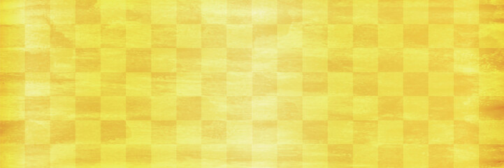 黄色　和紙　チェック　水彩　背景