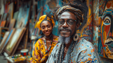 Obraz premium Creativity Across Cultures: Multiethnic Artists Expressing Through Diverse Mediums