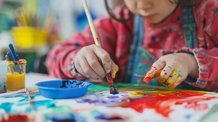 Naklejka premium A person with a disability engaging in a creative activity, focusing on their expression of concentration and creativity, rather than the disability.