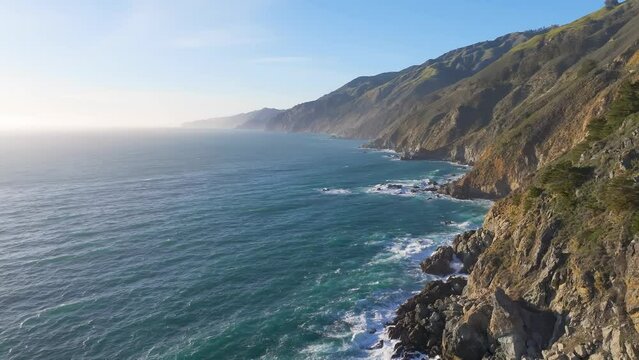 Scenic view of the rugged stretch of Big Sur on California's central coast on a sunny day, USA