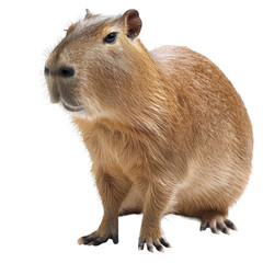 Fototapeta premium Close up of capybara on transporent background. Wild nerbivorus rodent. Cute animal