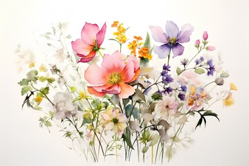 watercolor painting of flowers, on white background, illustration for greeting card