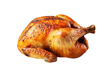 Whole roasted chicken isolated on transparent background.