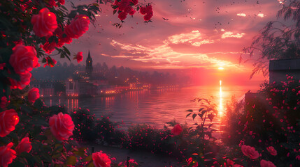 Aesthetic valentines scenery background with romantic atmosphere, perfect for holiday and celebration usage.