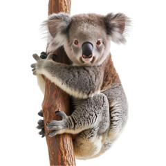 Cute koala on three with a transparent background. Marsupial Australian animal