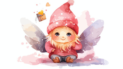 Digital paint watercolor angel gnome isolated on white