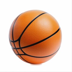 Close-up of a basketball isolated on a pure white background, capturing the texture and detail of the ball.