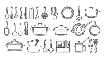 Set of kitchen utensils pans  pots. Kitchenware 