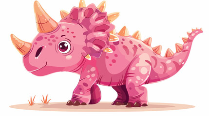 Dinosaur pink baby triceratops. Cute cartoon characte