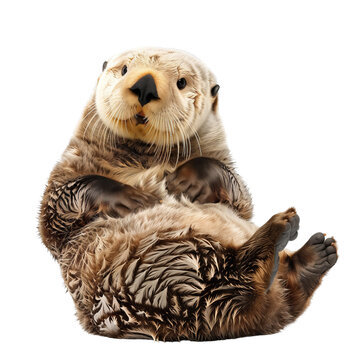 Sea otter on a transparent background. Sea otter, a marine mammal, a predator of the marten family