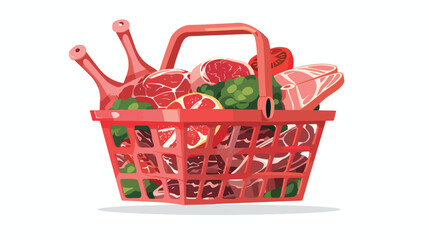 Shopping basket full of meat. Raw and prepared. 