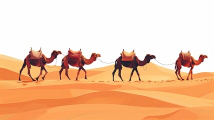 A caravan of camels in the Sahara desert