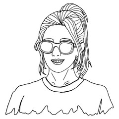 Summer Theme Woman Wearing Sunglasses Line Art Vector
