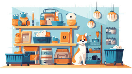 Dog pet shop store with toy vector cartoon illustration