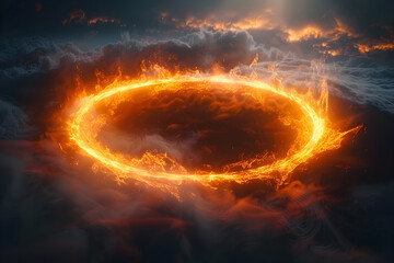 Fototapeta premium Seraphic Halo of Fiery Illumination Piercing the Shadowy Depths of Temptation's Abyss