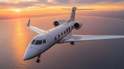 Fototapeta na wymiar Luxury Pet-Friendly Jet Soars at Sunset. Concept Luxury Travel, Pets on Board, Sunset Views, Private Jet Experience, High-End Amenities