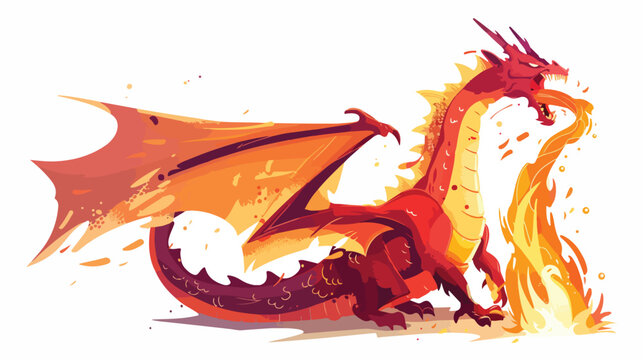 Dragon spews flames. Vector illustration on white background