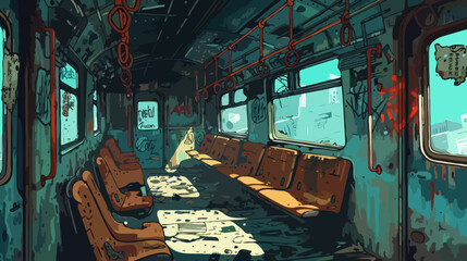 Abandoned train, illustration, cartoon hand-drawing style - obrazy, fototapety, plakaty