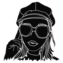 Set Of Summer Theme Woman Wearing Sunglasses Silhouette Vector