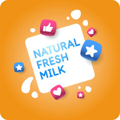 Modern poster fresh milk with splashes on a background. Vector illustration. - 785040651