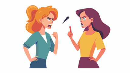 Two arguing women. Angry lady yelling shaking clenche