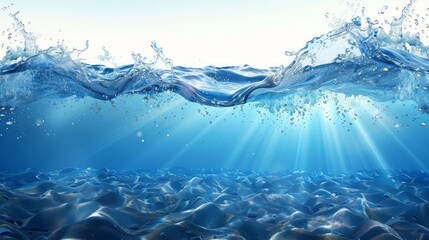 Water wave underwater blue ocean swimming pool wide panorama background sandy sea bottom isolated on white background 