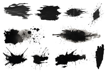 collection of black ink Splatter black paint brush - obrazy, fototapety, plakaty