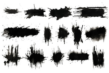 collection of black ink Splatter black paint brush, transparent png file