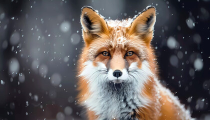 Beautiful red fox in snow landscape. Generative ai art design. - obrazy, fototapety, plakaty