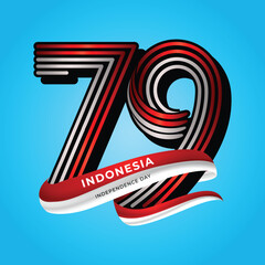 HUT RI KE 79 vector logo with modern line design and indonesian flag