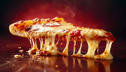 Pizza slice with tomato sauce and melty cheese. Generative ai design concept.