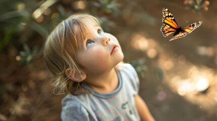 Curious Child Observing Butterfly from Above