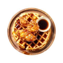 Chicken and waffle with syrup on transparent background. Generative ai design art.