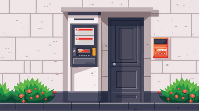 Wall mounted outdoor ATM machine. Flat style vector i