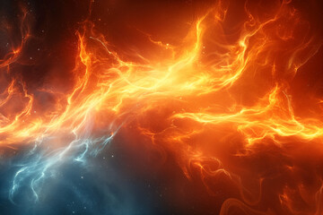 Naklejka premium Abstract orange and blue flames in dark clouds abstract wallpaper background