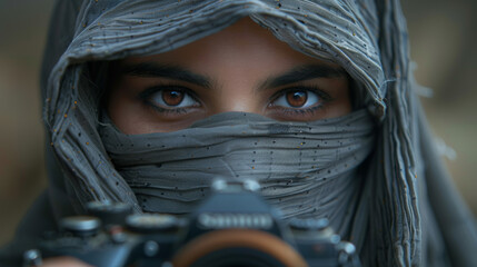 Shutter Vision: Woman in Burqa Skillfully Using a Camera