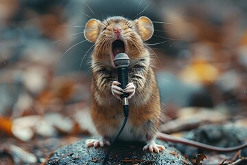 Tiny Virtuoso: A Mouse's Melodic Moment. Concept Musical Mouse, Musician Rodent, Miniature...