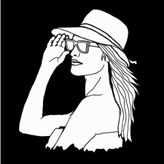 Set Of Summer Theme Woman Wearing Sunglasses White Silhouette Vector