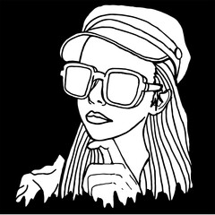 Set Of Summer Theme Woman Wearing Sunglasses White Silhouette Vector
